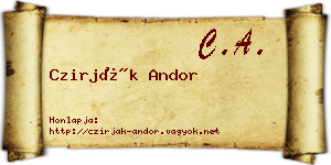 Czirják Andor névjegykártya
